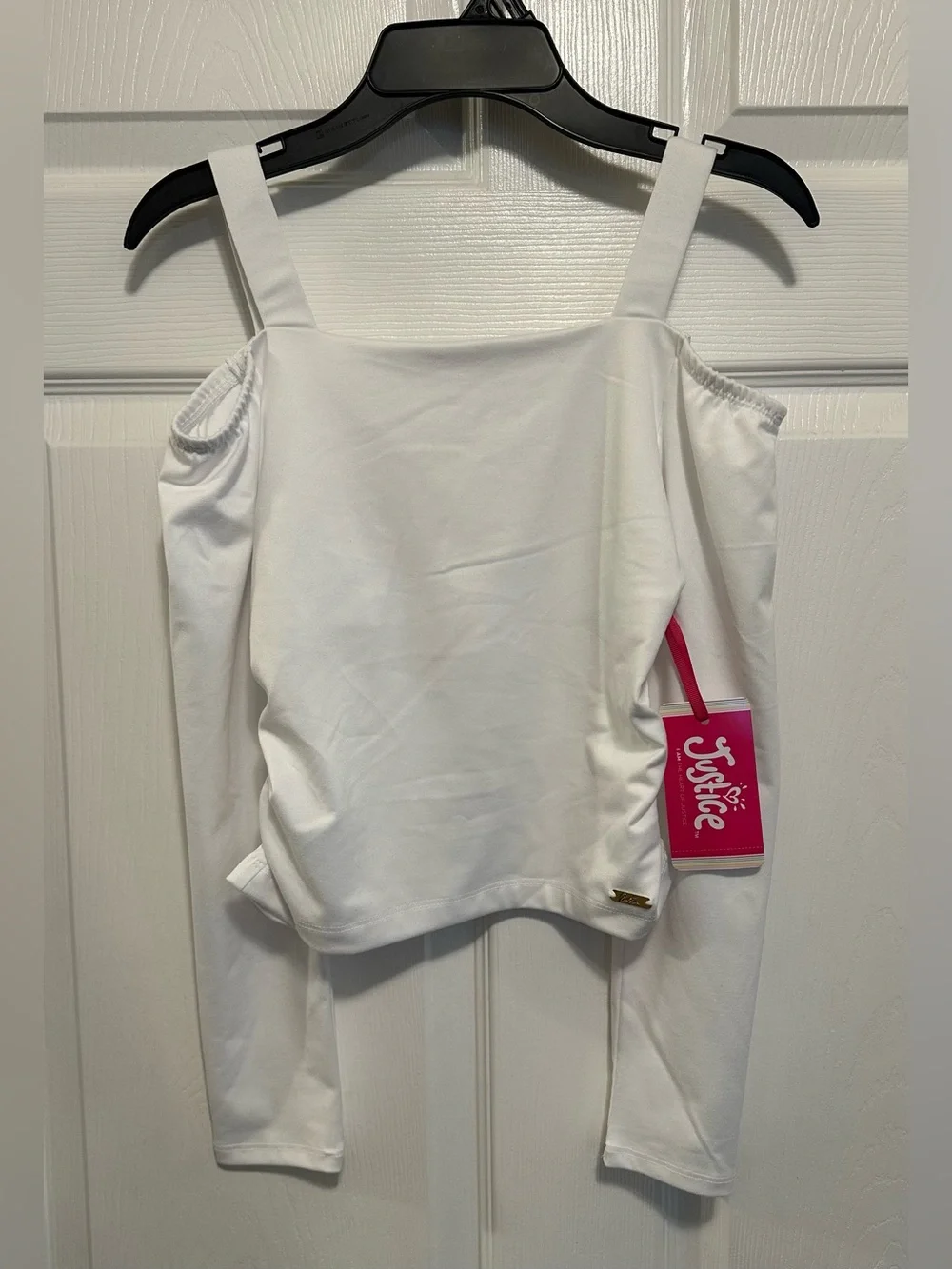 white Justice girls' off-the-shoulder long sleeve top New